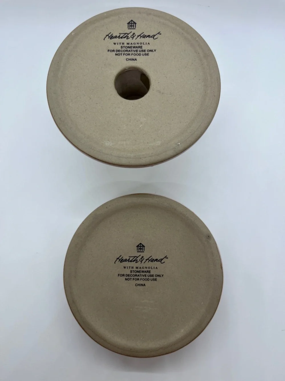 Hearth & Hand Magnolia Neutral Beige Stoneware Taper Candle Holders - Set of 2 - Picture 4 of 4